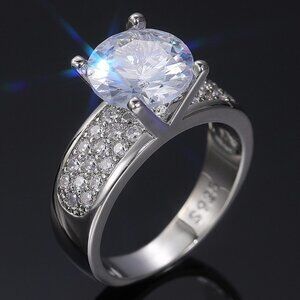 🔥Anillos Large Round CZ Luxury Diamond Chunky 925 Silver Plated Ring, L018